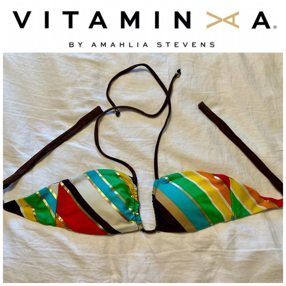 Vitamin A So Cal 70’s Rainbow Print Reversible Bikini Top, Size 6/S